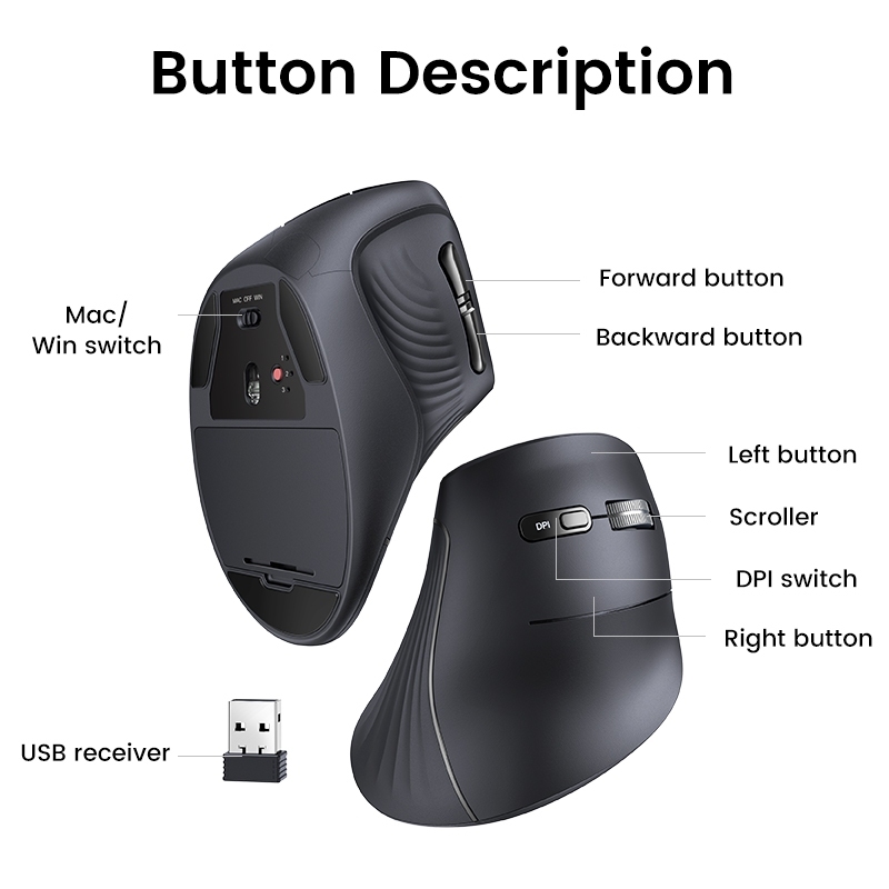 Chuột không dây Bluetooth 5.0+2.4G Chuột bấm im lặng không dây 4000DPI dọc tiện dụng cho máy tính xách tay laptop MCBook | BigBuy360 - bigbuy360.vn