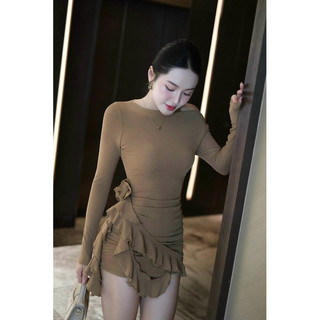 CAM KẾT CHUẨN HÌNH (𝐎𝐑𝐀𝐍𝐆𝐄 𝐒𝐓𝐔𝐃𝐈𝐎𝐒 ) HÌNH THẬT Rose Dress - Đầm Thiết Kế Tay Dài Eo Đính Hoa Tua Rua Vải Thun Giấy Dày