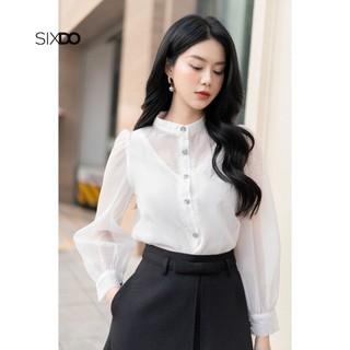 Áo sơ mi nữ tơ organza trắng SIXDO