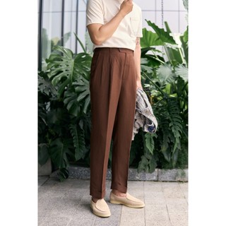 Quần linen nâu cạp thường premium kilee 2024