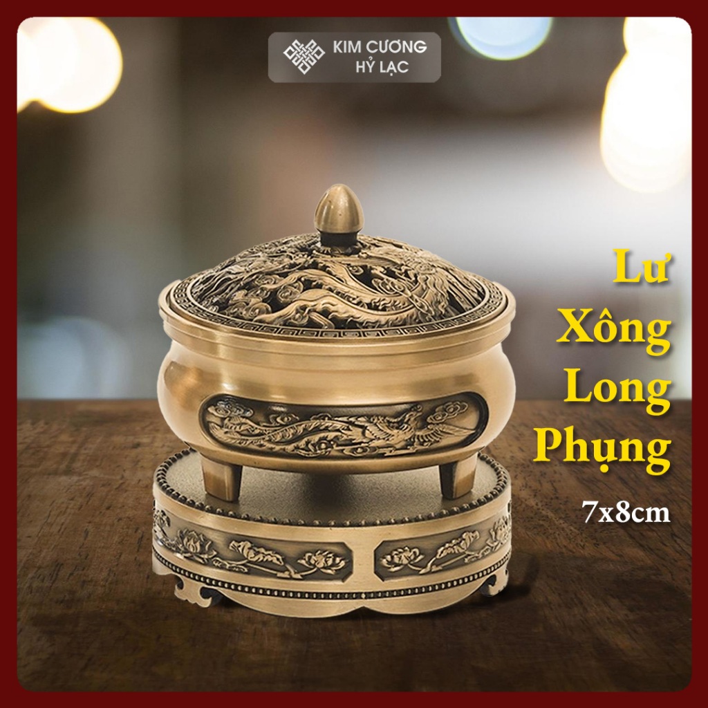Lư Đốt Trầm Hương, Lư Xông Trầm Thờ Cúng [Kim Cương Hỷ Lạc] Hợp Kim Có Đôn, Đế