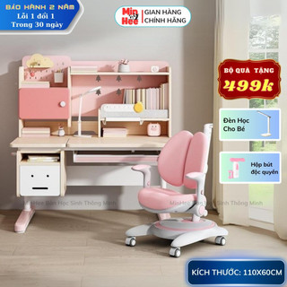 Bàn học chống gù MinHee S08 Mặt bàn gỗ tự nhiên Điều chỉnh chiều cao bằng tay quay Kích thước lớn 1m1*60