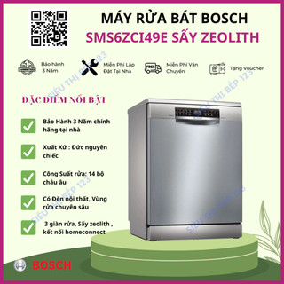 Máy rửa chén bát bosch sms6zci49e seri 6 sấy zeolith, nhập khẩu đức nguyên chiếc