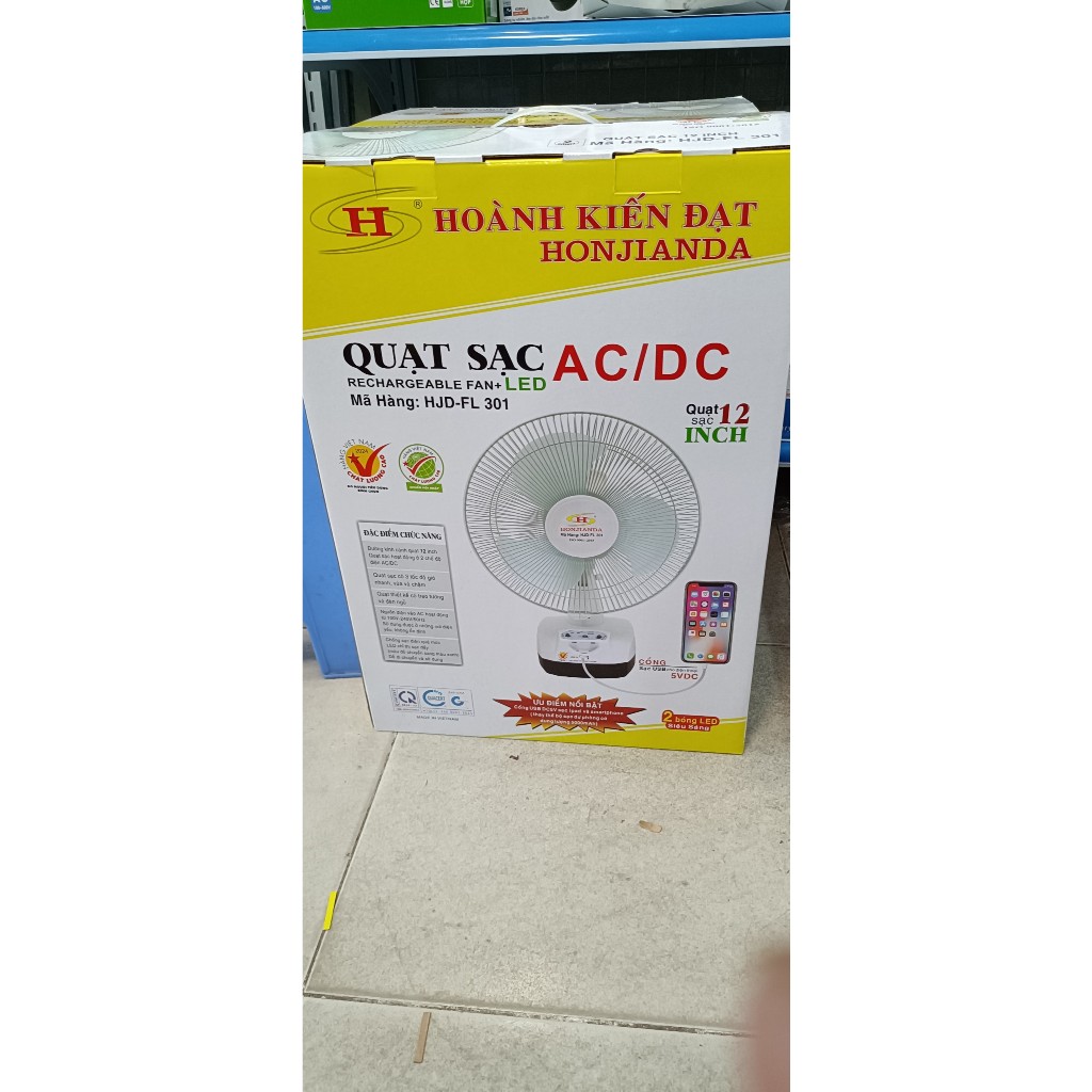 Quạt Sạc Tích Điện HJD FL 301 LED 2 bình Honjianda