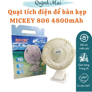 Quạt mini , quạt tích điện để bàn kẹp MICKEY 806 4800mAh siêu khỏe tích điện lâu tiện lợi cho công sở, kẹp xe em bé
