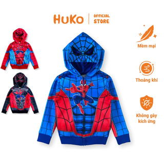  Áo Khoác Người Nhện Cho Bé Trai HUKO HAK45 1 Lớp Có Mũ Trùm Cosplay Noel Tết Spiderman Dành Cho Bé 10-30Kg 