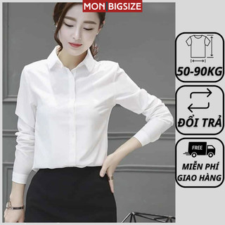 Áo bigsize nữ kiểu cổ sơ mi tay dài dấu nút vải lụa hàn mềm mịn dự tiệc đi chơi MON big size 50 - 90kg