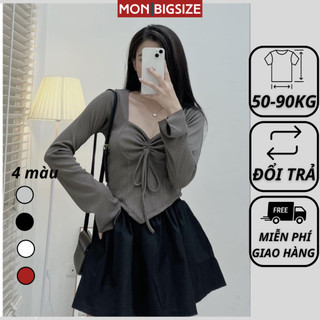 Áo bigsize nữ kiểu cổ vuông rút dây ngực chất thun dự tiệc đi chơi MON big size 50 - 90kg