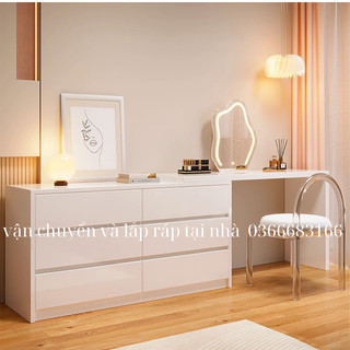 Bàn làm việc gỗ MDF phủ melamin kèm tủ đồ 6 hộc màu full trắng - GP305
