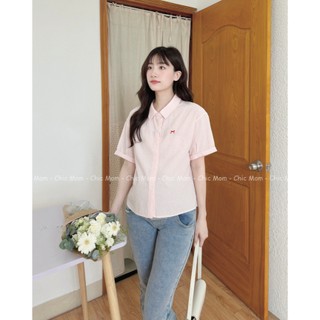 Áo Bầu Áo smi thô sọc thêu nơ đỏ freesize form mặc từ 55-70kg ĐẦM BẦU CHIC MOM