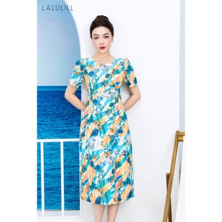 Đầm liền công sở nữ LALULILL dáng A chuông hoạ tiết hoa nhiều màu LDL242950
