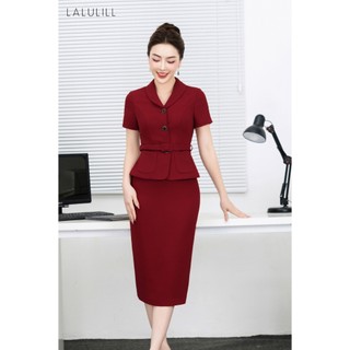 Áo ký giả cổ sam lalulill chất tuýt xi màu đỏ đô lkg2301704
