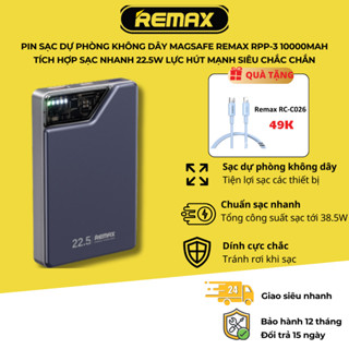 Pin sạc dự phòng Không dây Magsafe Remax RPP-3 10000mAh tích hợp sạc nhanh 22.5W lực hút mạnh siêu chắc chắn