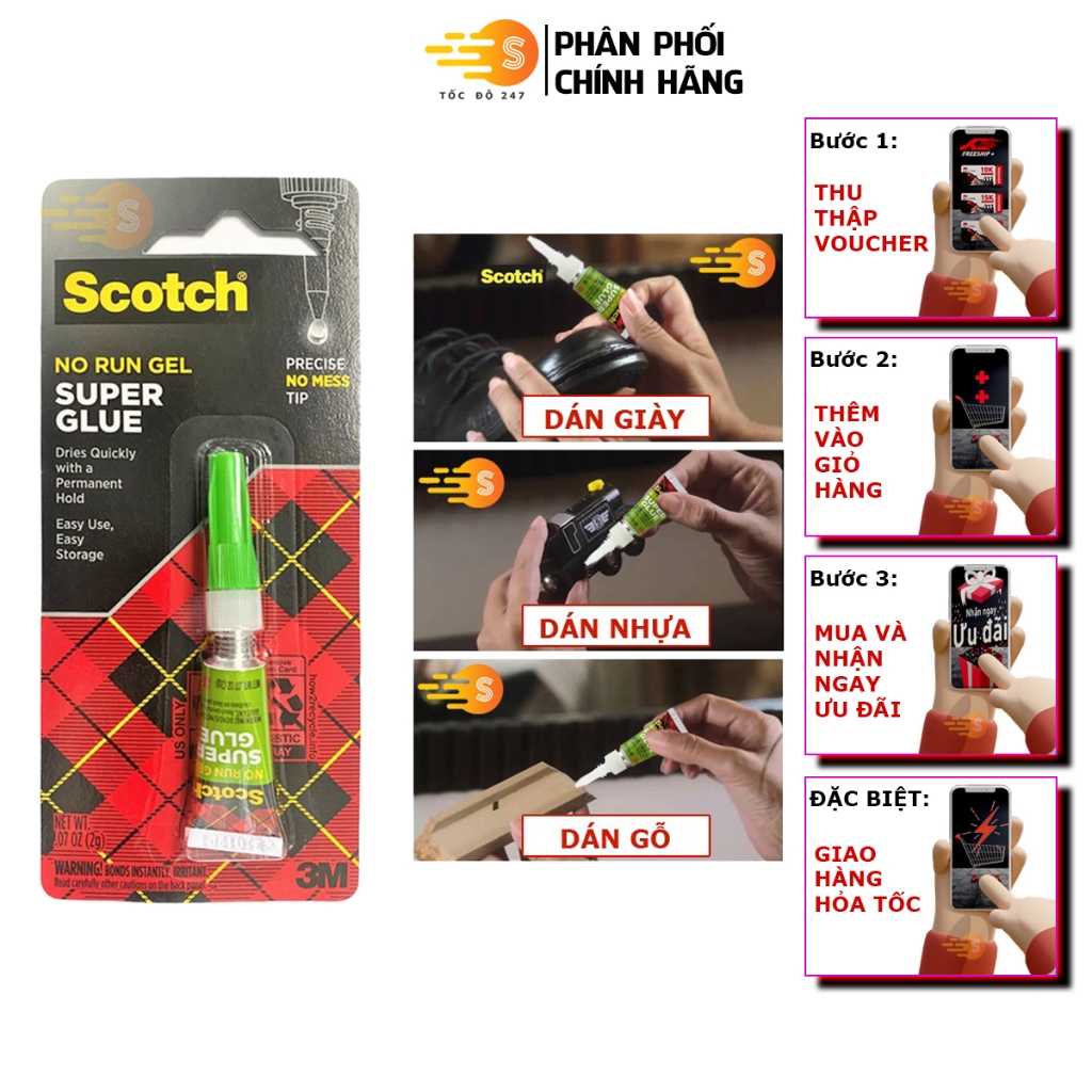 5 tuýp keo dán giày, gỗ, nhựa đa năng siêu dính nhanh khô 3M Scotch AD113