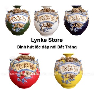 Bình Hút Tài Lộc Cao 30cm Cuốn Thư Ngang Đắp Nổi Phúc Lộc Thọ Gốm Sứ Bát Tràng Tặng kèm đế gỗ