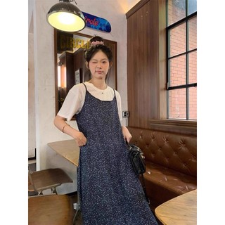 (HÀNG SẴN) Váy yếm hai dây hoa bi li ti màu xanh than suông xoè dài điệu đà đáng yêu hàng QC cao cấp vintage- VY163