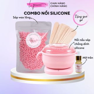  SÉT Nồi Nấu Sáp Wax lông Silicone + Sáp Wax Tẩy lông cao cấp + Mỡ Trăn LY WAXING tặng kèm que wax 