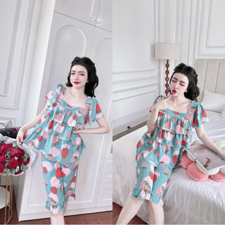 Đồ bộ Lửng hoạ tiết xinh 50-100kg mềm mát
