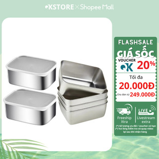 Hộp đựng thực phẩm tủ lạnh kèm nắp nhựa chất liệu inox 304 dùng được cho lò vi sóng ( Chính Hãng )