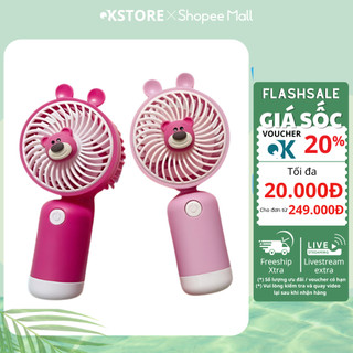 Quạt Tích Điện Cầm Tay Gấu Dâu Lotso Màu Hồng, Quạt mini cầm tay gấu hồng dễ thương nhỏ gọn, tiện lợi ( Chính Hãng )