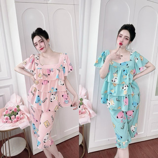 Đồ bộ Lửng lụa hoạ tiết 50-100kg mặc nhà cho nữ