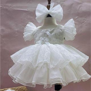 Váy Lolita Tơ Kem Hoa Xanh Kèm Tuaban Quần Chip 4-10 Kg ,Chất Tơ Mềm Thô Cotton Váy Cho Bé Đầy Tháng Snh Nhật Dự Tiệc