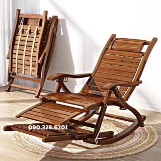 Ghế bập bênh thư giãn bằng gỗ - Ghế xếp tựa lưng nằm bập bênh