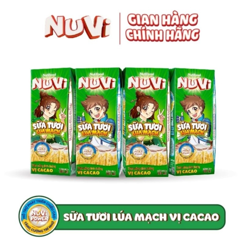 HSD 11/2024_Lốc 4 hộp 170ml/180ml Sữa lúa mạch Nuvi có Thạch