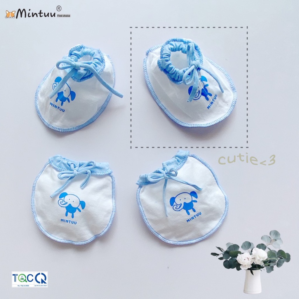 Bộ bao tay chân sơ sinh cho bé sơ sinh 0 - 3 tháng, cột dây trắng, chất liệu vải 100% cotton, thương hiệu MINTUU - 3051