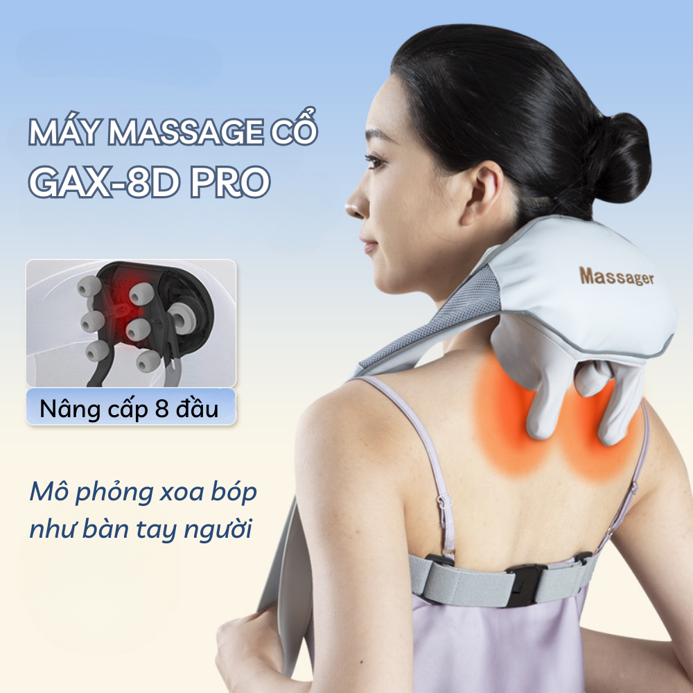 Máy massage cổ vai gáy lưng cao cấp GAX-8D, Đai massage cổ xoa bóp như bàn tay người [BH 12 tháng]