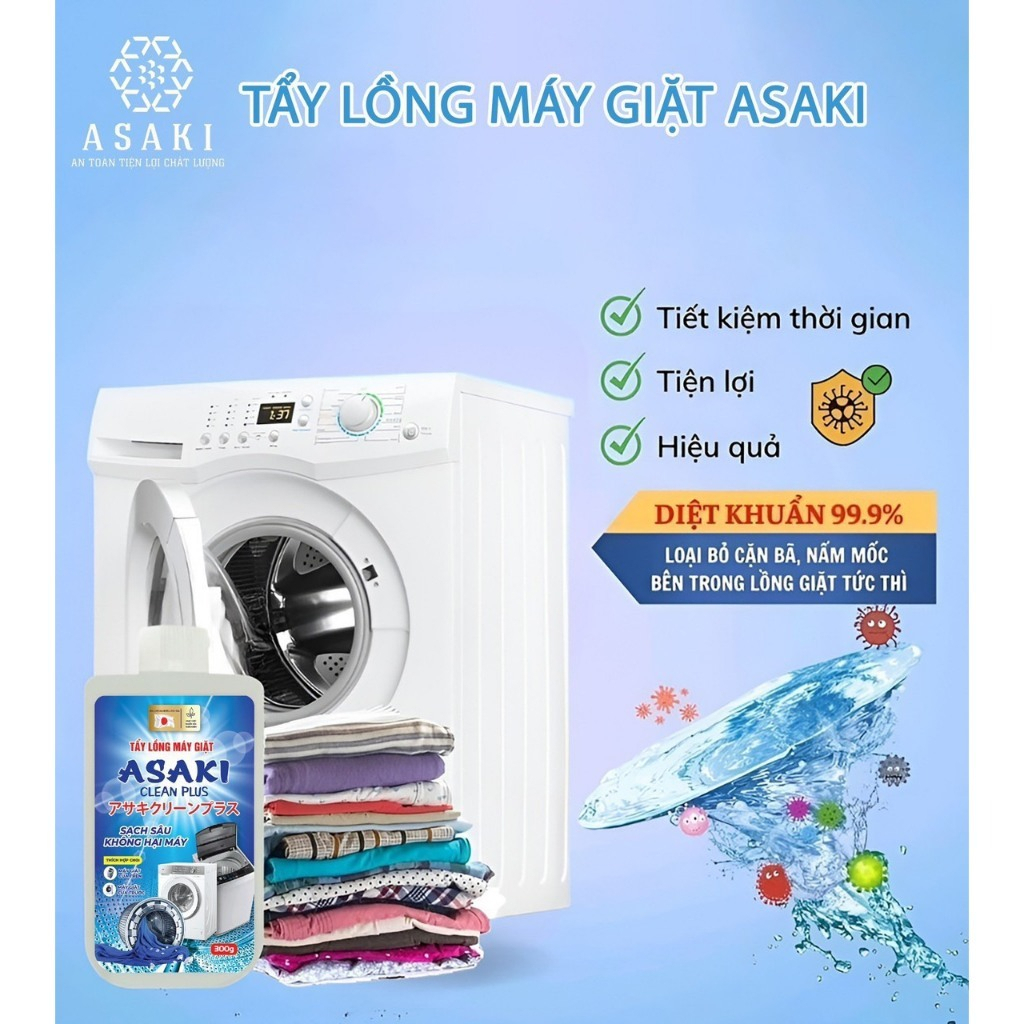 Bột Tẩy Lồng Máy Giặt ASAKI Vệ Sinh Lồng Máy Giặt Tẩy Các Vết Bẩn Tích Tụ  Chống Nấm Mốc Loại Bỏ Mùi Hôi