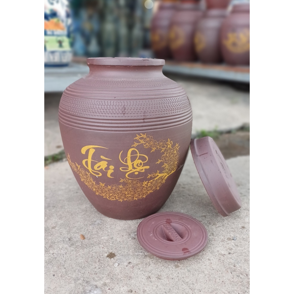 [10-20-30 LÍT] Chum sành ngâm rượu không tráng men bát tràng có 2 nắp đậy