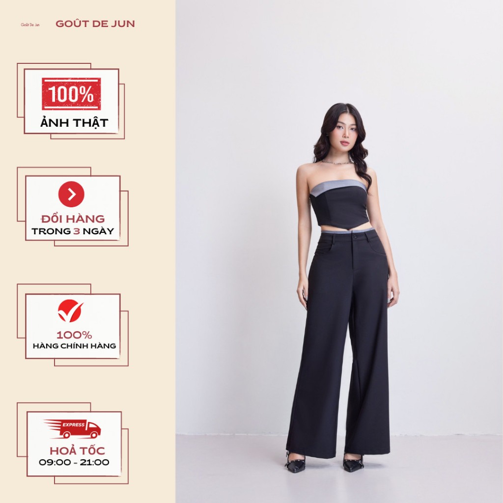 Set Áo Kiểu Nữ Croptop Cúp Ngực Phối Quần Ống Rộng (bán lẻ) - SOOMI SET - GOÛT DE JUN