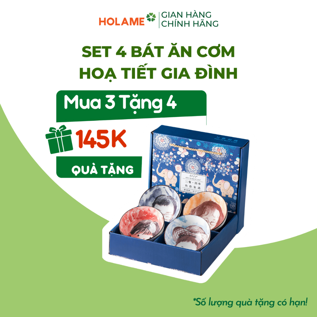 [ QUÀ TẶNG ] Sét 4 bát ăn cơm gia đình hạnh phúc