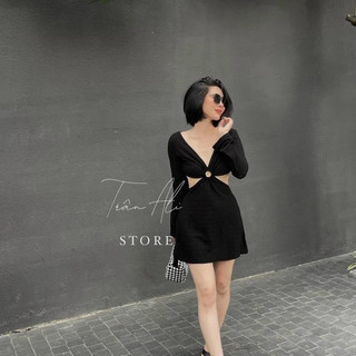 đầm tay dài loe nhẹ dáng xòe khoen ngực xinh hot