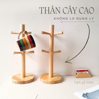 Cây treo ly [LOẠI LỚN], kệ treo cốc, giá treo ly uống nước, cây treo trang sức 6 nhánh gỗ cao su - GIBA