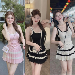 Set Bộ Áo Ba Lỗ Mix Kèm Chân Váy Nữ