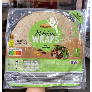 Vỏ bánh Tortilla Wraps hữu cơ nguyên cám có hạt lanh gói 372g 6 miếng
