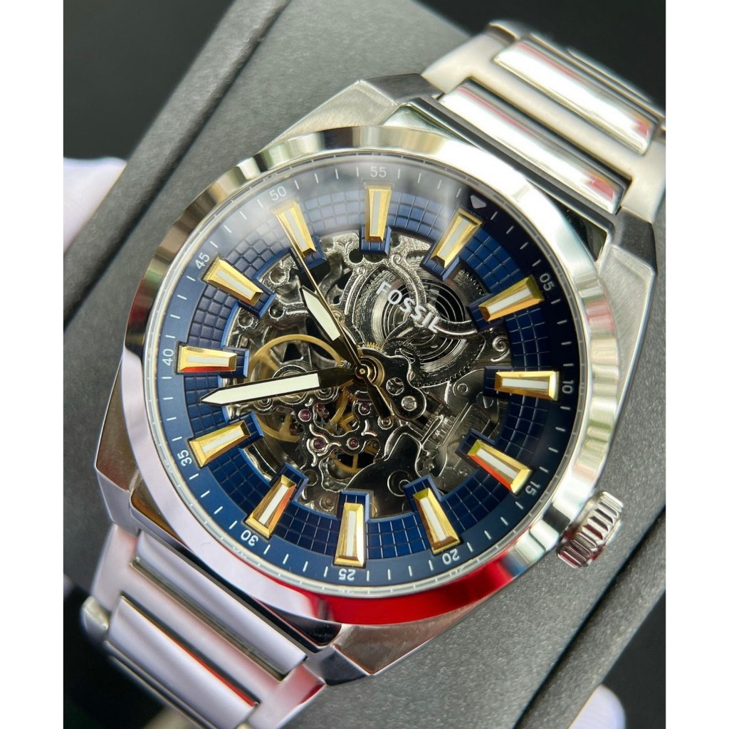 Đồng hồ nam SKELETON fossil ME3220 dây thép máy cơ hở máy , size 43mm