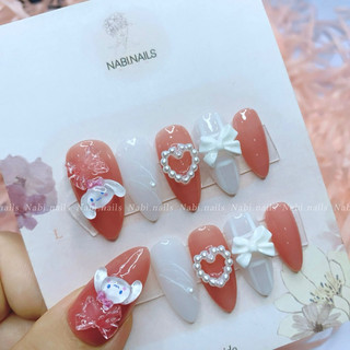 Móng úp thiết kế đính charm dễ thương A155