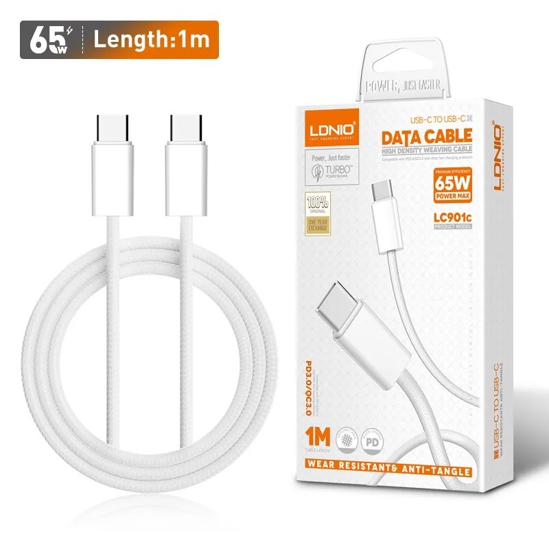 Cáp sạc và chuyền dữ liệu Type-c to Type-c  1M  LDNIO LC901C 65W chính hãng