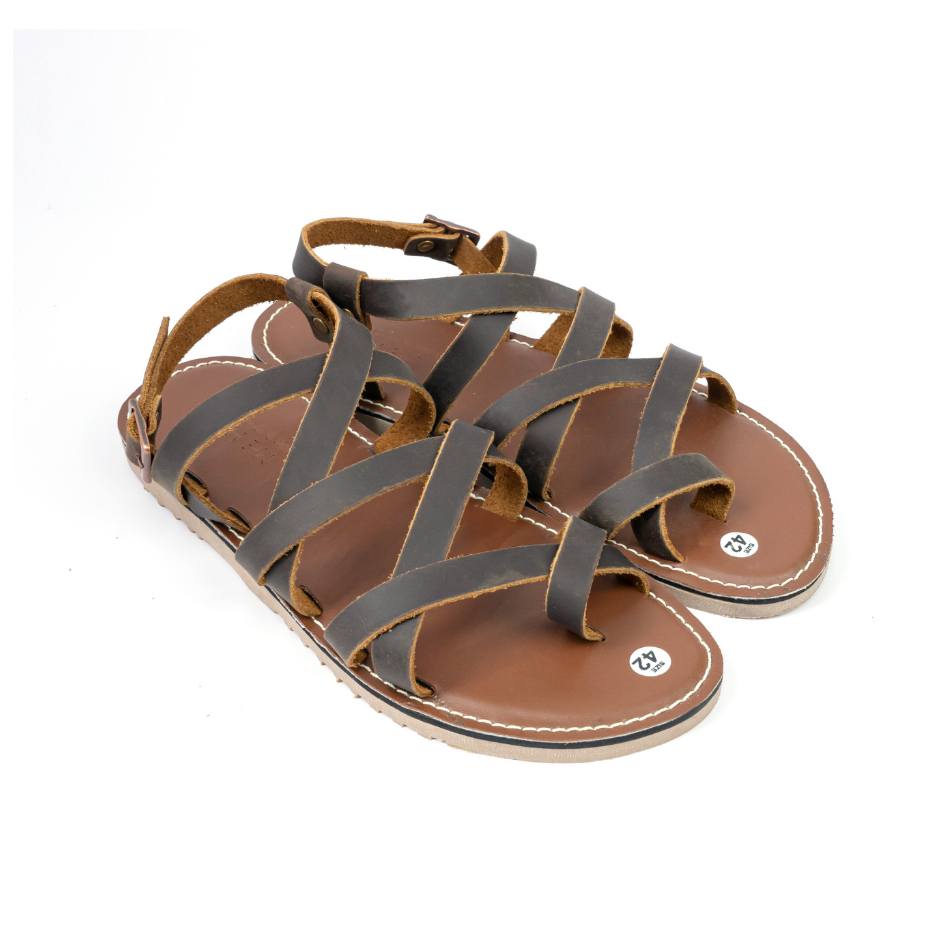 MH10 - Dép da bò sandal quai hậu bản to quai chéo Đế 2 Lớp Cao Su Chống Trơn Trượt - Thương Hiệu MeHai