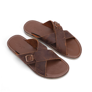 MH14 - Dép Nam Nữ da bò sandal quai hậu bản to quai chéo Đế 2 Lớp Cao Su Chống Trơn Trượt - Thương Hiệu MeHai