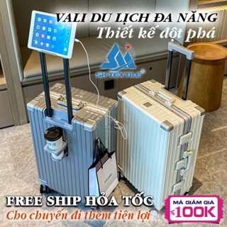 VALI ĐA NĂNG - HÀNG NỘI ĐỊA CAO CẤP Khung Nhôm 3 KHÓA Sập - Có Gíá để cốc Sạc dự phòng - An toàn, Bền Đẹp Sang Trọng Hơn