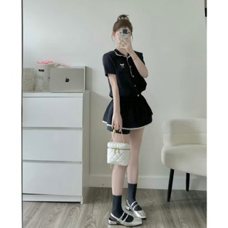 Váy áo liên quần kẻ sọc viền ren cổ trụ thêu nơ siêu xinh natide_store lk10