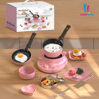  Đồ chơi nhà bếp nấu ăn thật mini kèm chảo chống dính inox 304 xịn xò kèm nhiều phụ kiện cho bé 