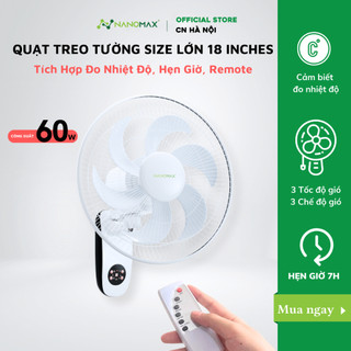 Quạt Treo Tường NANOMAX QN-06 Size Lớn 18 Inches 6 Cánh Điều Khiển Từ Xa, Đo Nhiệt Độ Bên Trong Máy
