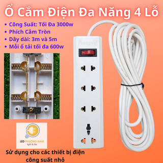 Ổ Cắm Điện Đa Năng 4 Lỗ, có công tắc, Dây dài 3m/5m