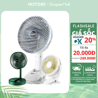 Quạt kẹp bàn tích điện SUPER, Quạt để bàn 3 tốc độ gió siêu mát có giá đỡ điện thoại ( Chính Hãng )