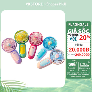 quạt cầm tay mini, quạt tích điện có dây đeo kèm sticker dễ thương công suất lớn sạc USB nhỏ gọn tiện lợi ( Chính Hãng )